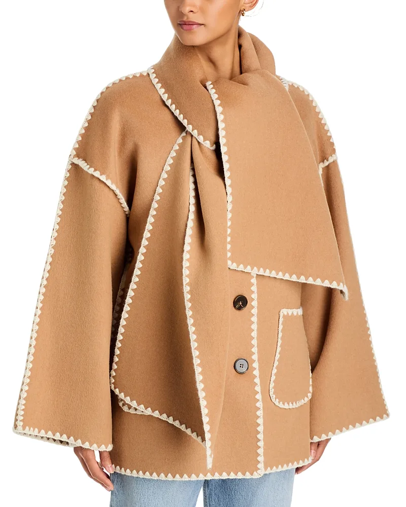 Eliette Blanket Stitch Double Face Scarf Coat by A.ren