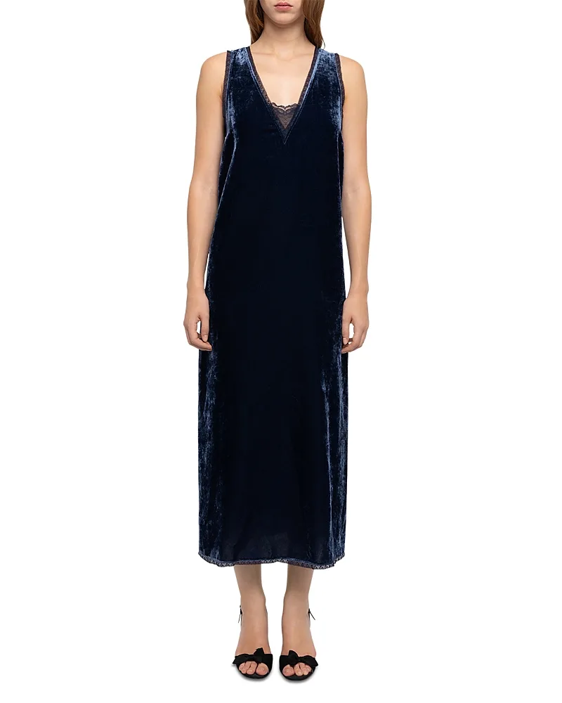 Renzo Velvet Lace Trim Midi Dress by Zadig & Voltaire