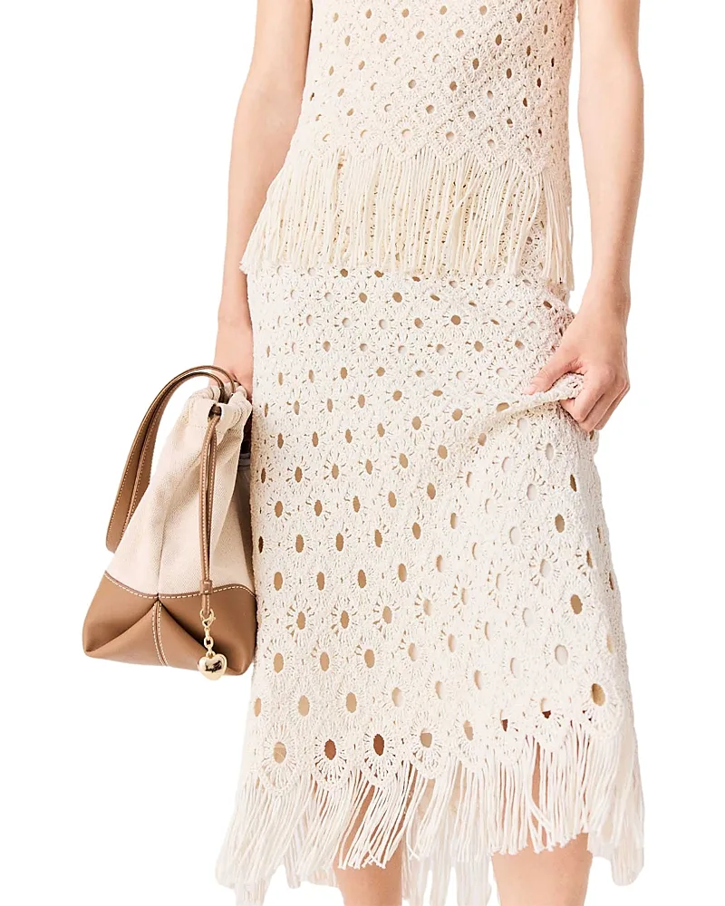 Jovale Fringed Crochet Midi Skirt by Maje