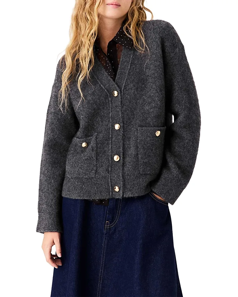 Yak Blend V Neck Cardigan by Maje