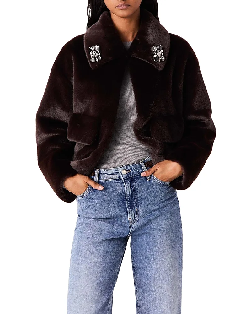 Goucette Cropped Faux Fur Jacket by Maje