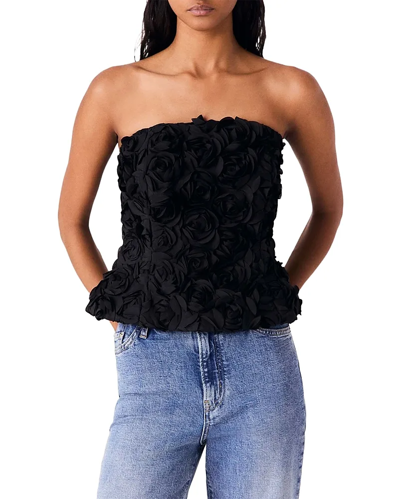 Flower Embellished Strapless Top by Maje