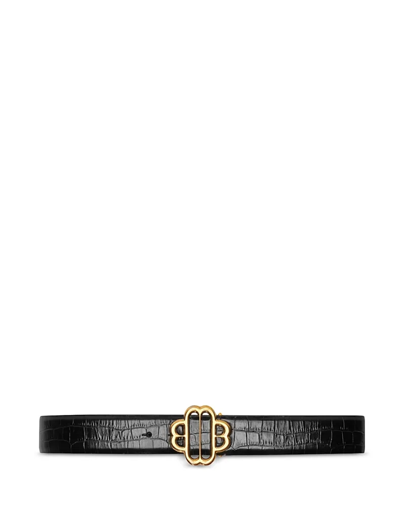 Clover Croc Embossed Leather Belt by Maje
