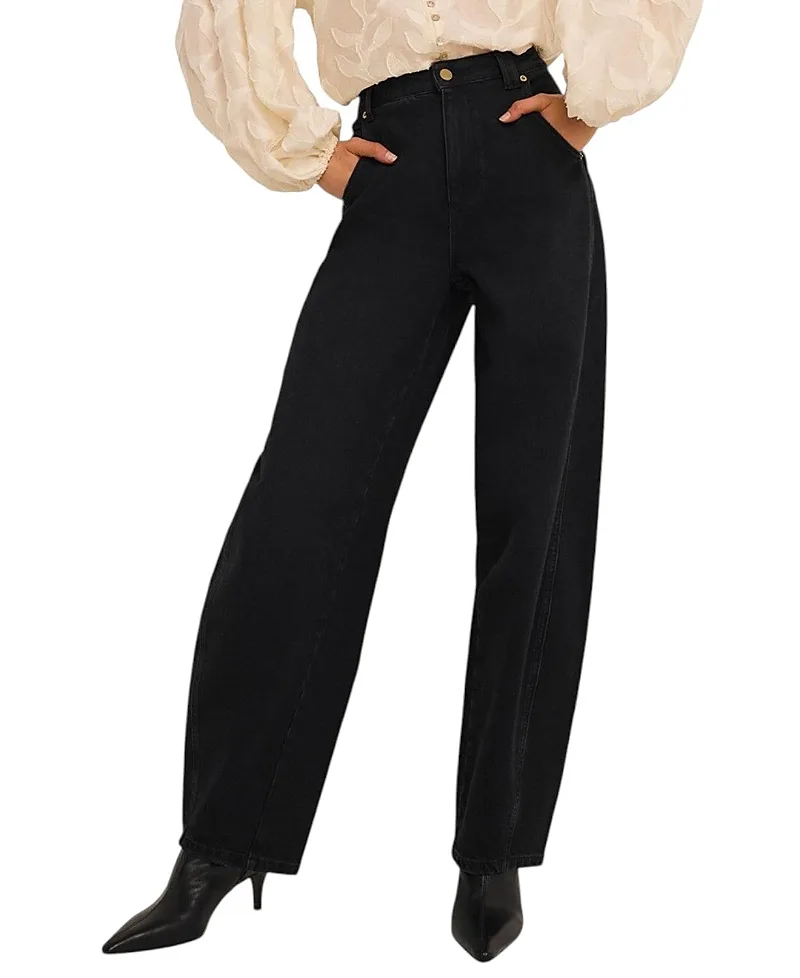 Relaxed Ultimate Barrel Jeans in Black Wash by Mint Velvet