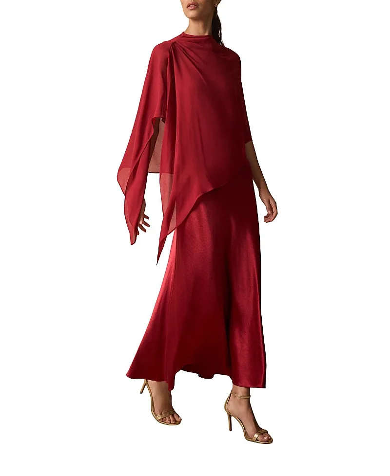 Satin Cape Detail Maxi Dress by Mint Velvet