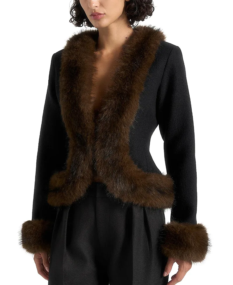 Lina Sculpted Wool & Fur Trim Jacket by Maniere De Voir
