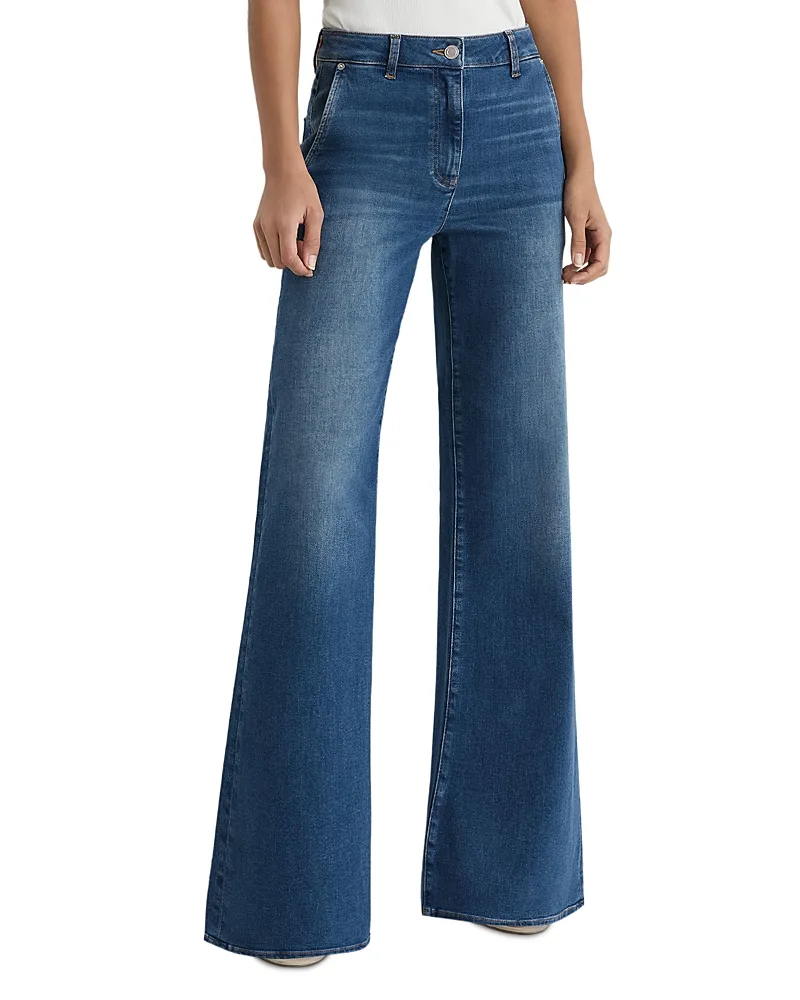 Addie Cotton Blend Stretch High Rise Wide Leg Jeans by Reiss