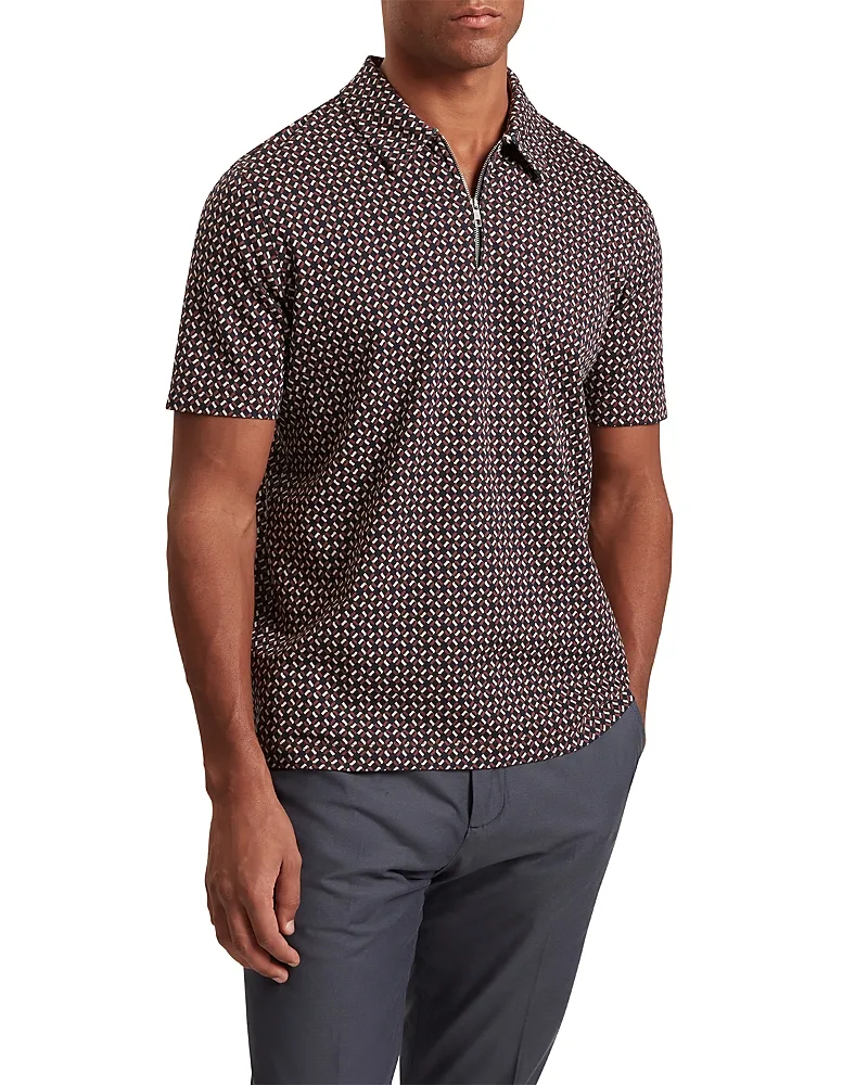 Grae Short Sleeve Geo Jacquard Zip Neck Polo by Ted Baker