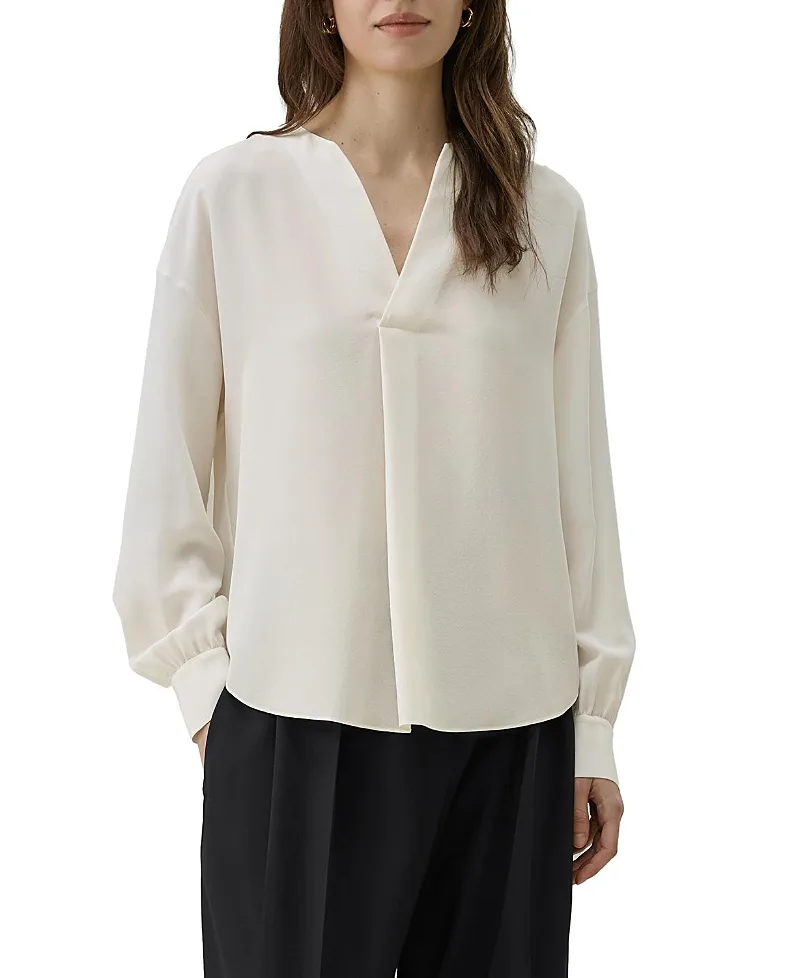 Double Crepe Silk V-Neck Blouse by Lilysilk