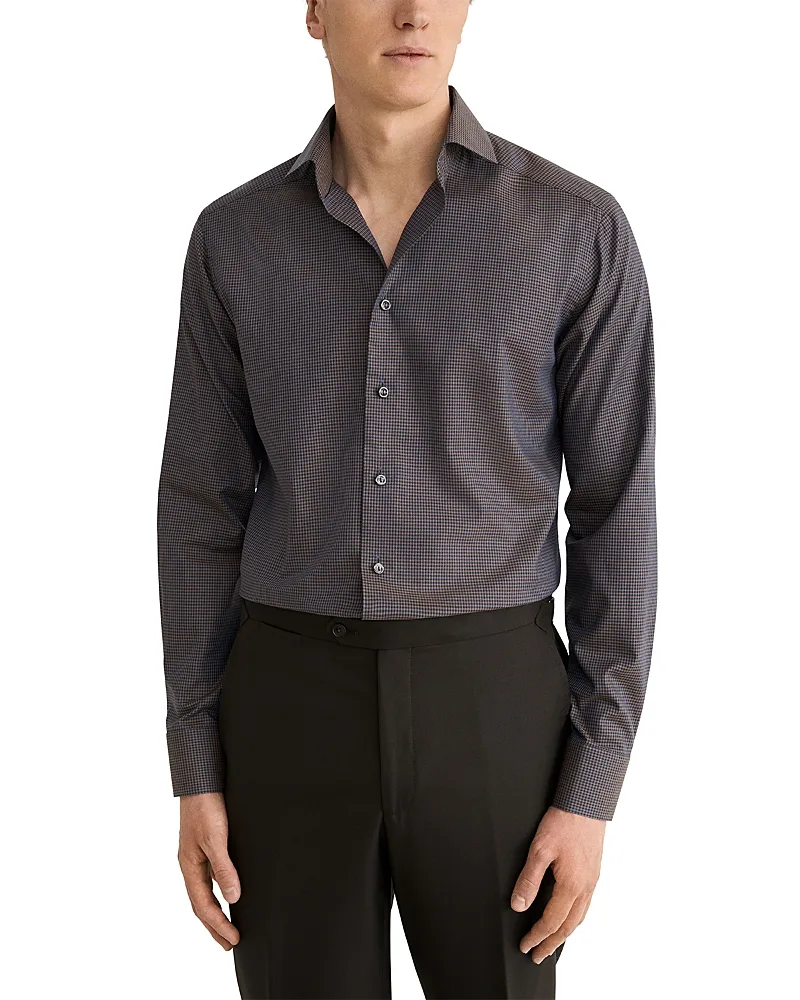 Cotton Slim Fit Micro Check Flannel Dress Shirt by Eton