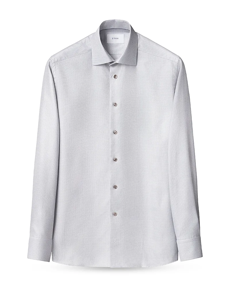 Cotton Contemporary Fit Micro Check Twill Shirt by Eton