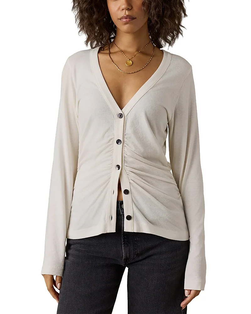 Ruched V Neck Cardigan Tee by Faherty