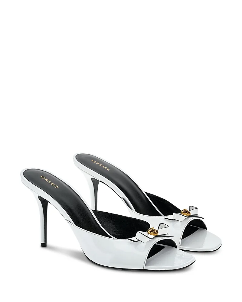 Opera Bow 85 Patent Leather Stiletto Sandals by Versace