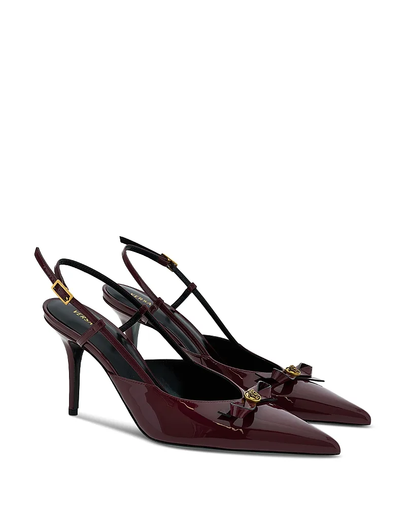Gianni Ribbon Patent Leather Slingback Pumps by Versace