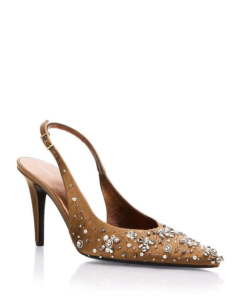 Crystal Embellished Slingback Pumps by Versace