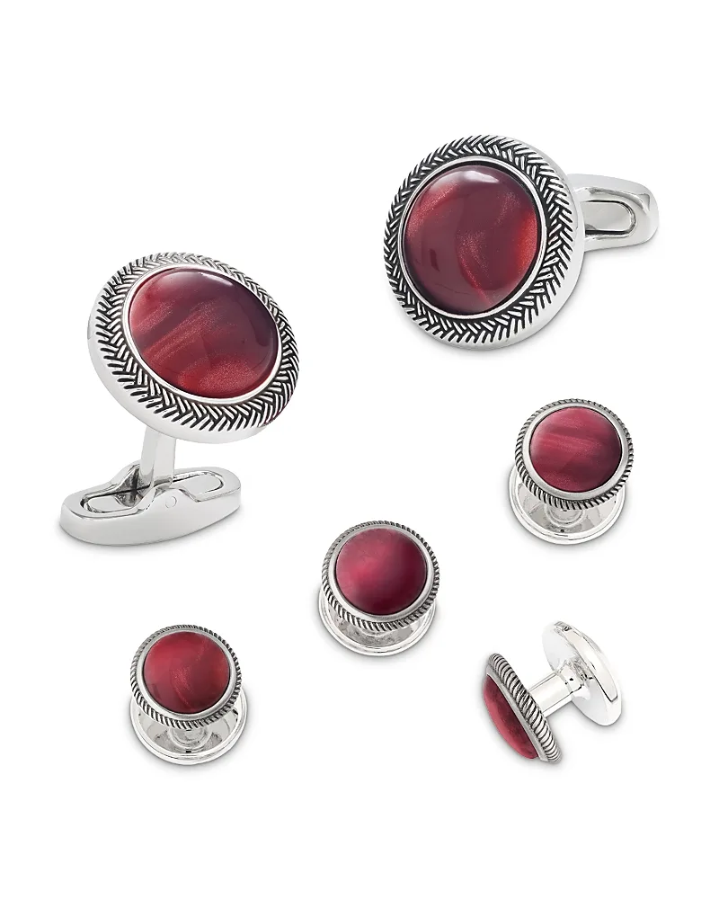 Jan Leslie Burgundy Stone Antique Border Cufflink & Tuxedo Stud Set by Link Up