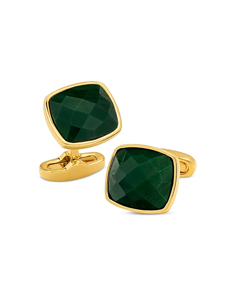 Facet Cut Green Stone Soft Square Cufflinks by Link Up