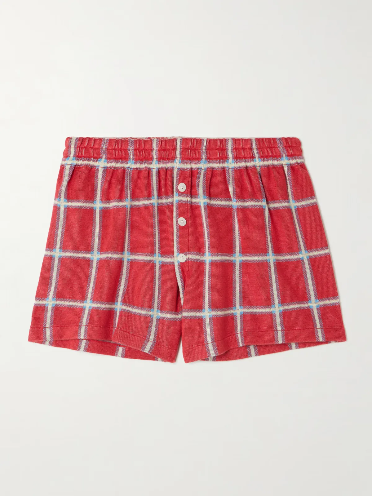 - Picnic Checked Silk And Linen-blend Jacquard Shorts -