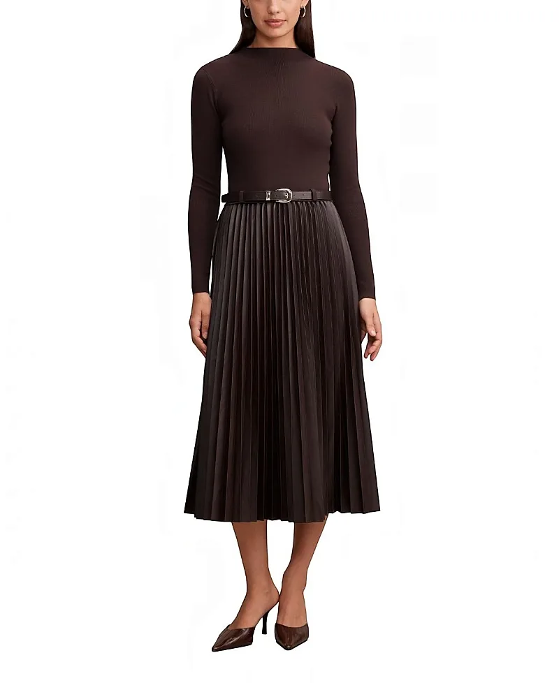 Gianna Faux Leather Pleated Midi Dress