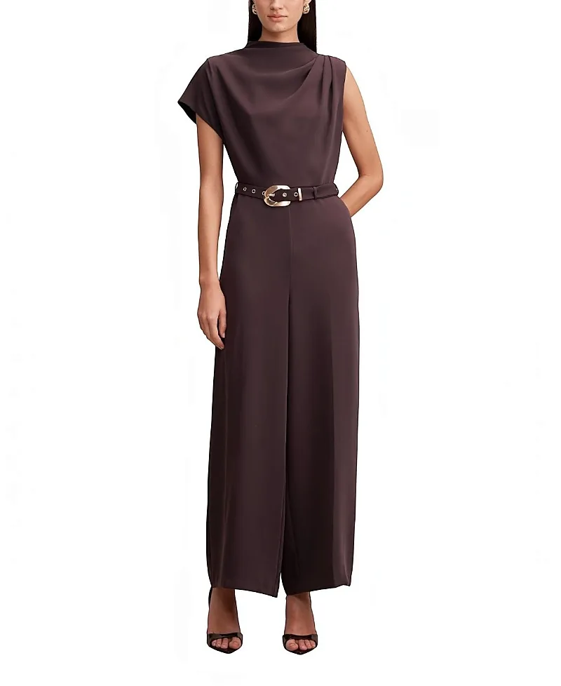 Paisley Cowl Neck Belted Jumpsuit