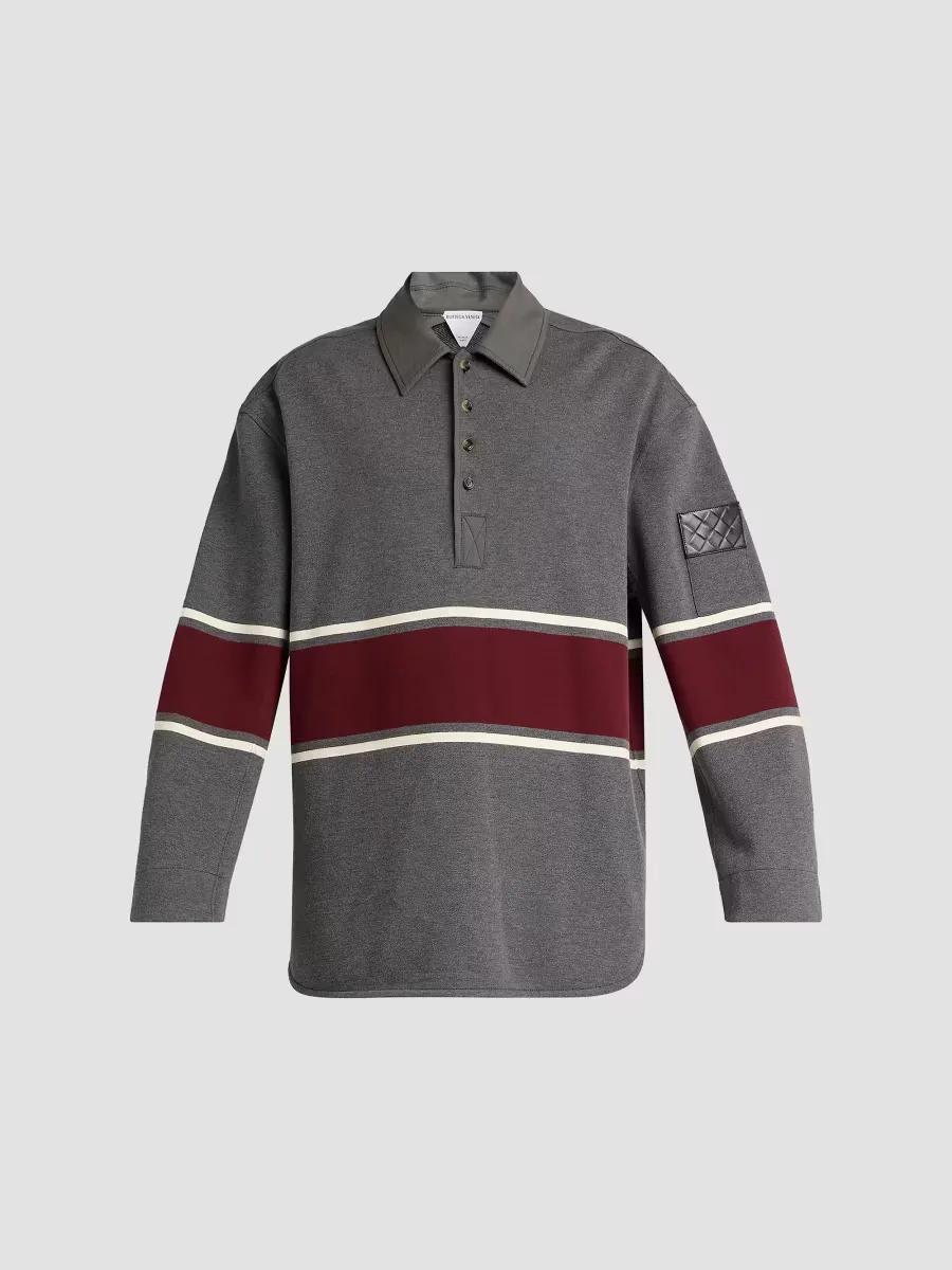Striped Cotton Fleece Polo Shirt by Bottega Veneta