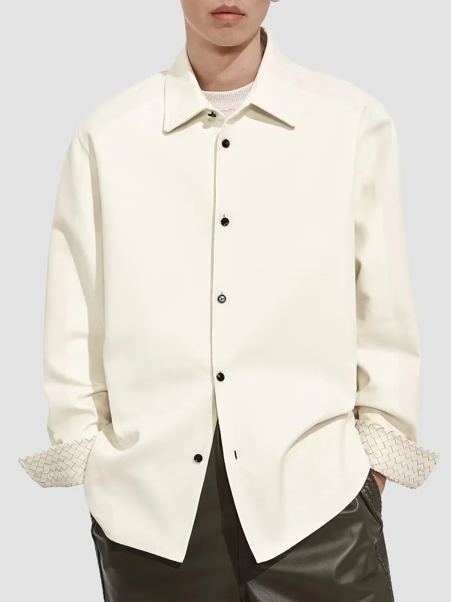 Cotton Gabardine Leather-Cuff Overshirt by Bottega Veneta