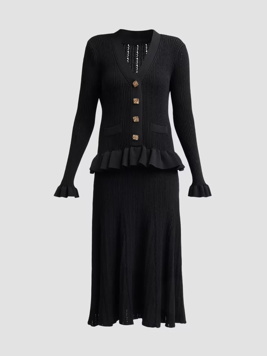 Knitted Peplum Cocktail Midi Dress by Teri Jon