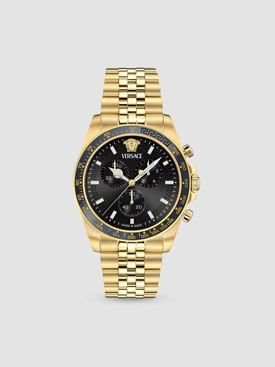 Greca Chrono Wave Goldtone IP Stainless Steel Bracelet Watch/43MM