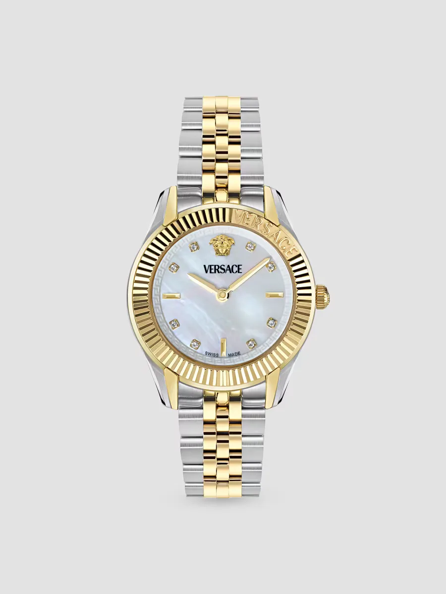 Greca Time Two-Tone Stainless Steel & 0.04 TCW Diamond Bracelet Watch/30MM by Versace