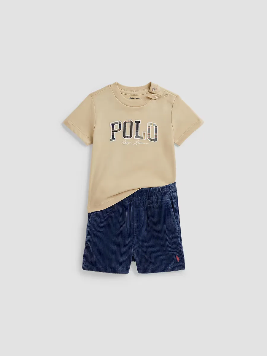 Plaid Logo T-Shirt & Corduroy Shorts Set by Ralph Lauren