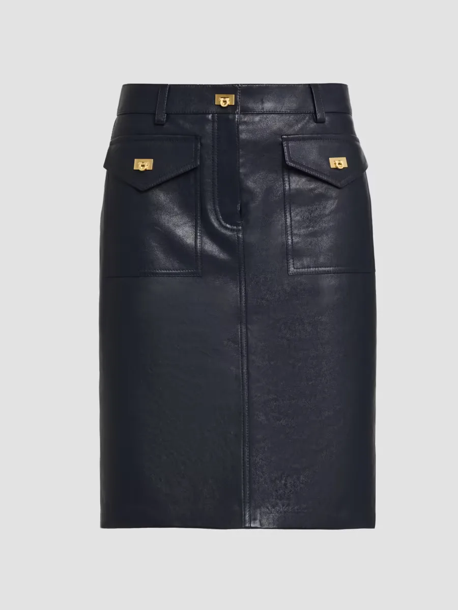 Leather Nautical Knee Skirt by Ferragamo