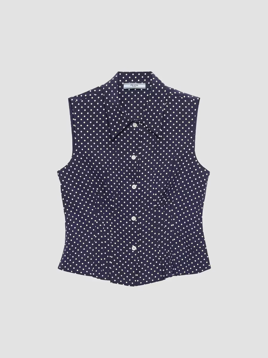 Sleeveless Polka-Dot Marocain Silk Shirt by Prada