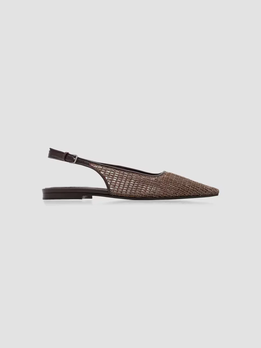 Monili-Embroidered Mesh Slingback Flats by Brunello Cucinelli
