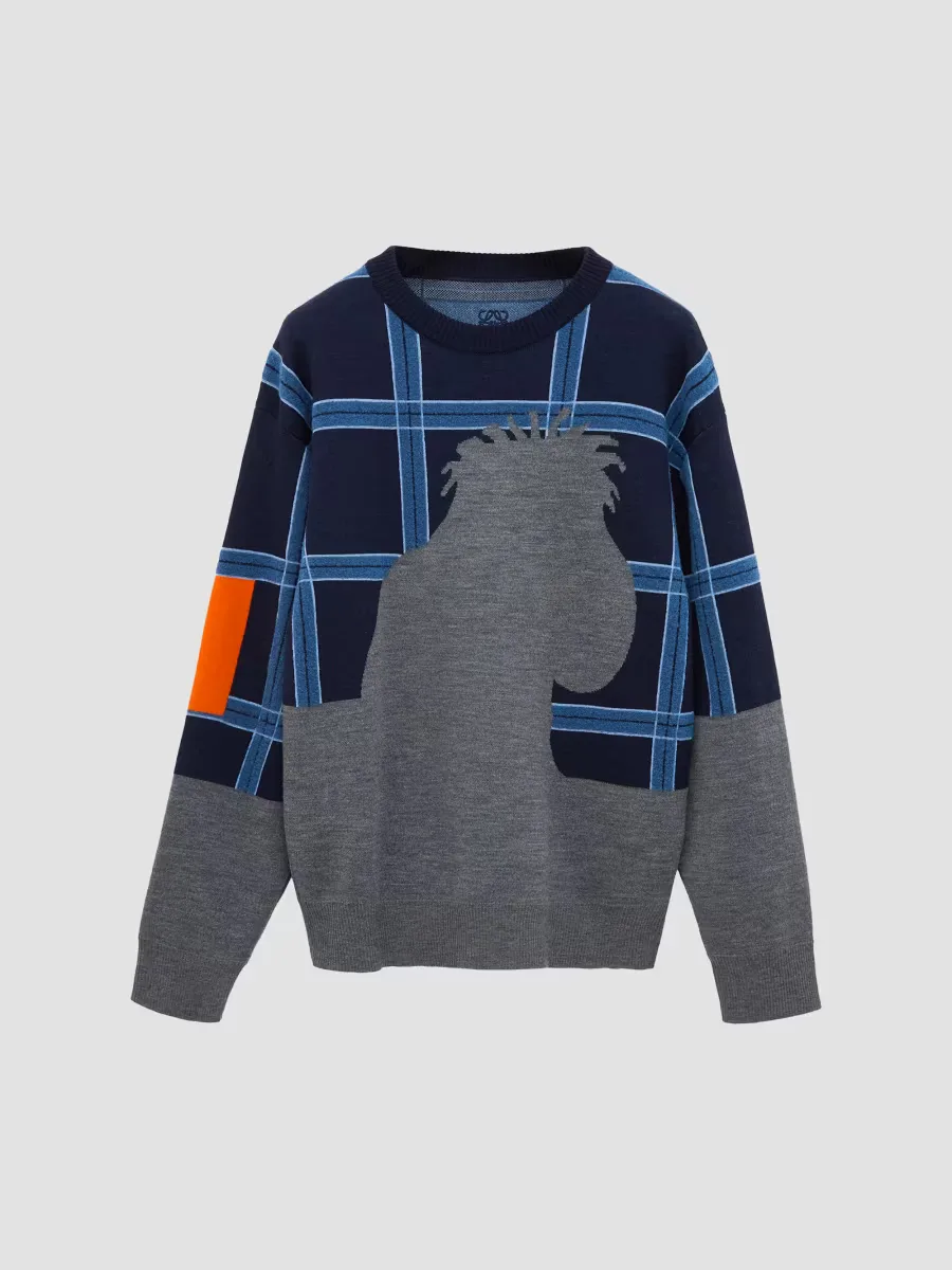 Plaid Colorblock Crewneck Sweater by LOEWE