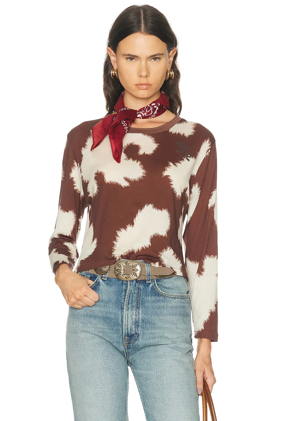 Featherweight Cow Print Long Sleeve Tee by Bode