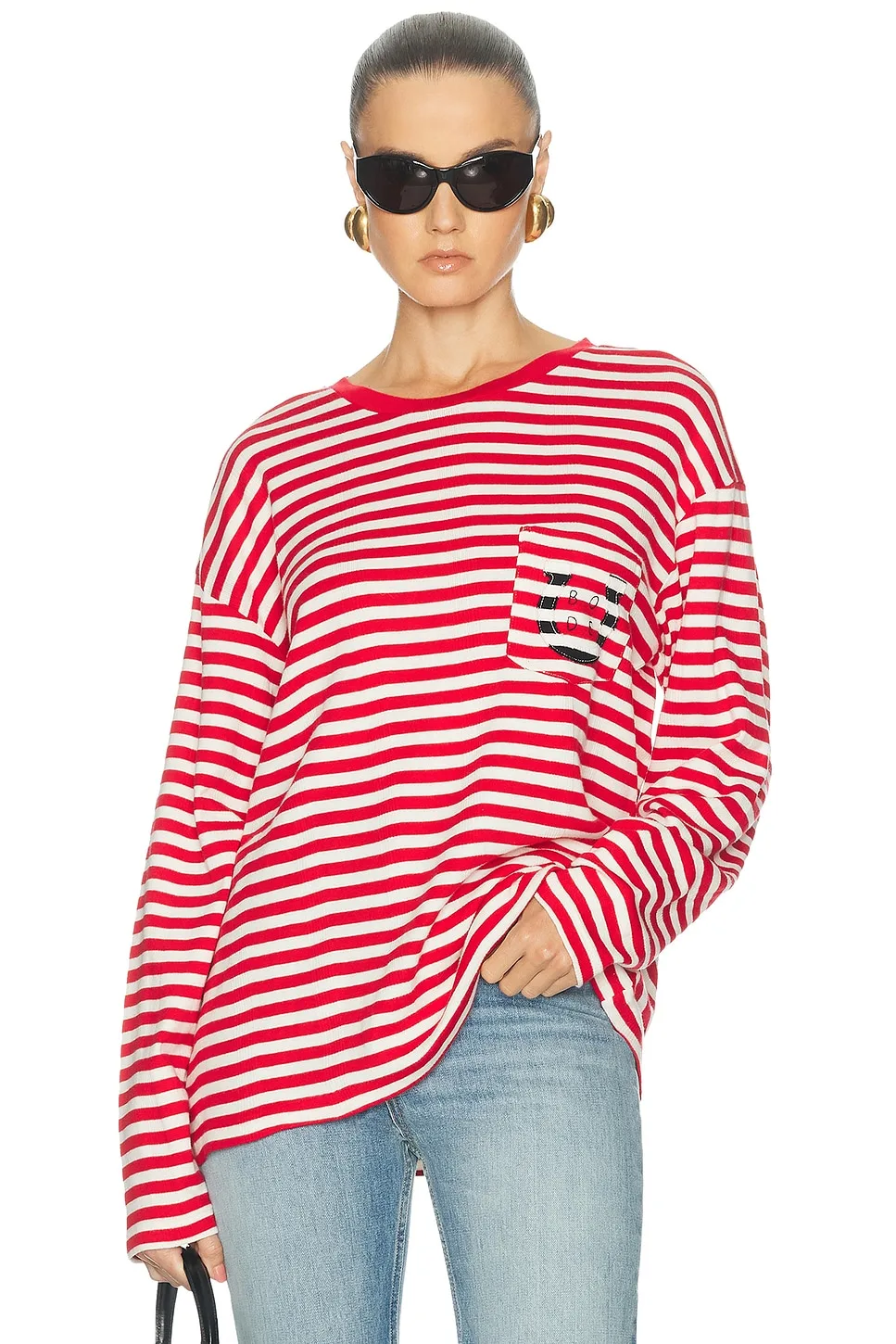 Rib Stripe Horseshoe Long Sleeve Tee by Bode