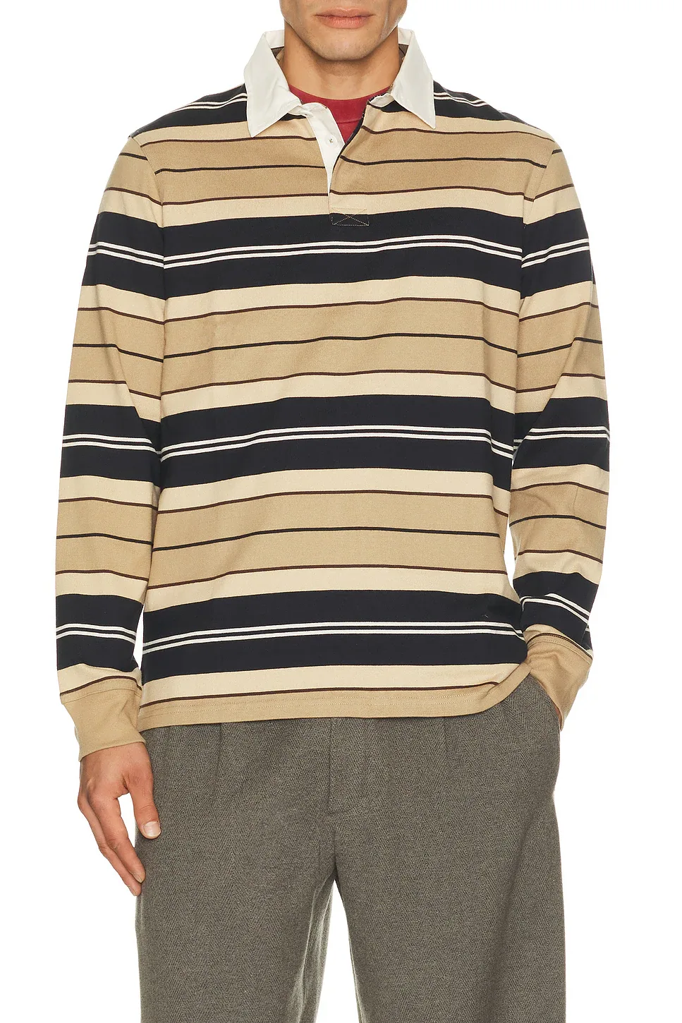 Frith Tartan Stripe Rugby Polo Shirt - Stone by Barbour