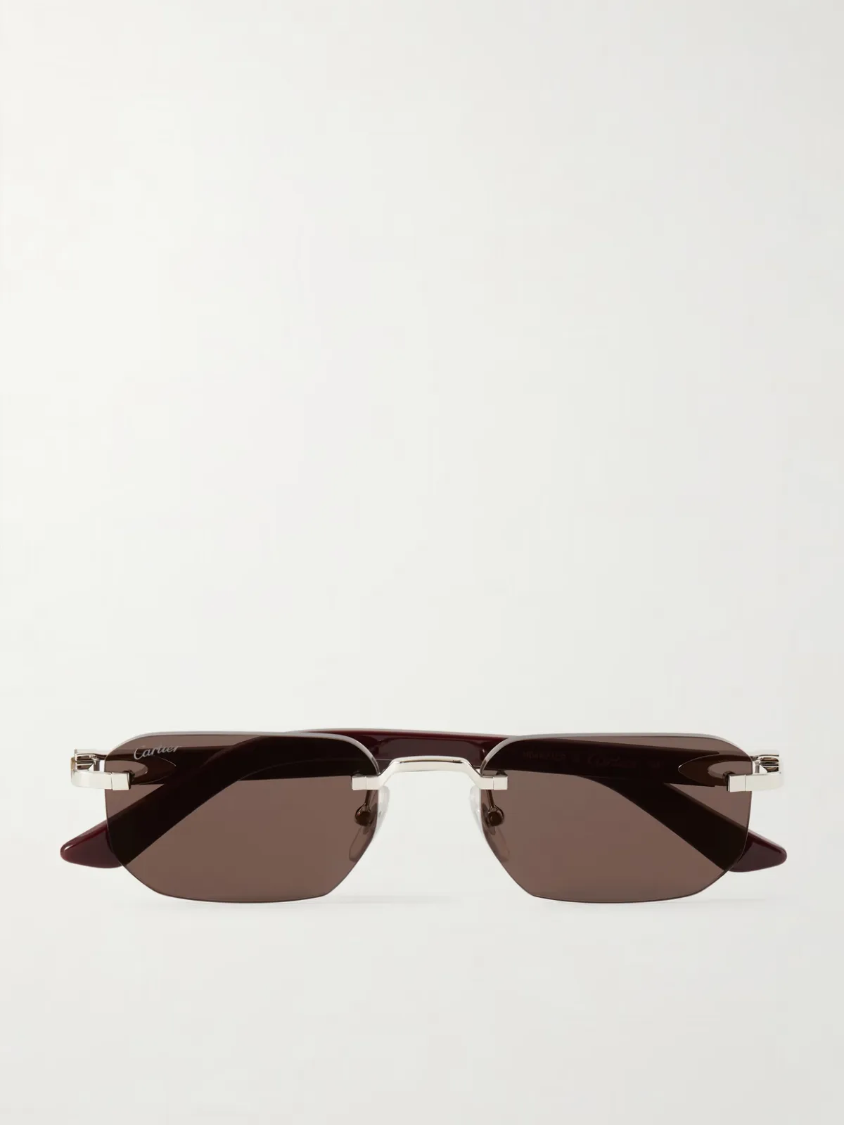 - Signature C Rimless Rectangular-frame Silver-tone And Acetate Sunglasses -