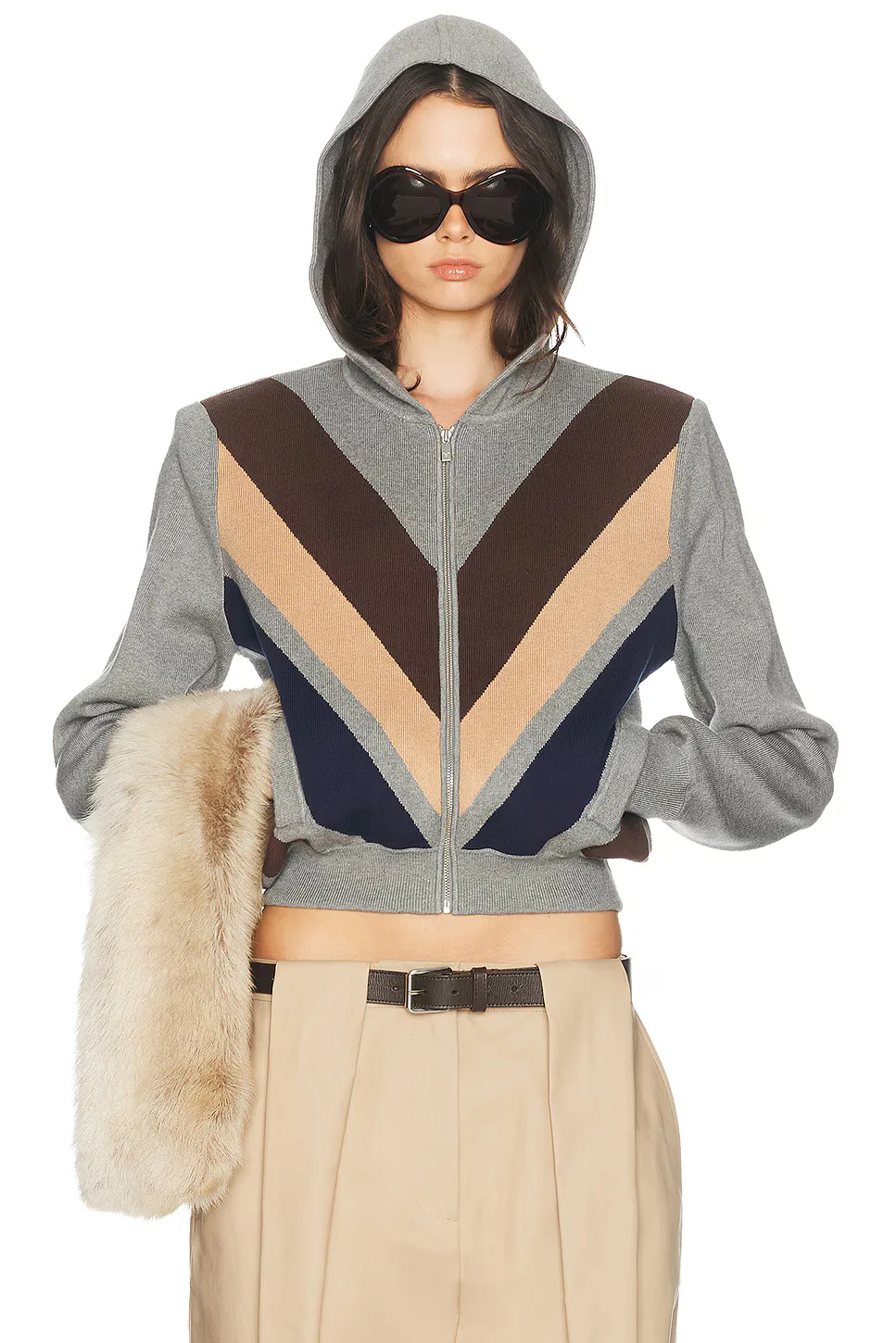 Keeghan Color Block Knit Zip Hoodie by Helsa