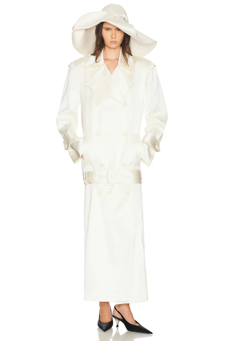 Trench Coat with Low Belt in Double Face Satin by Helsa