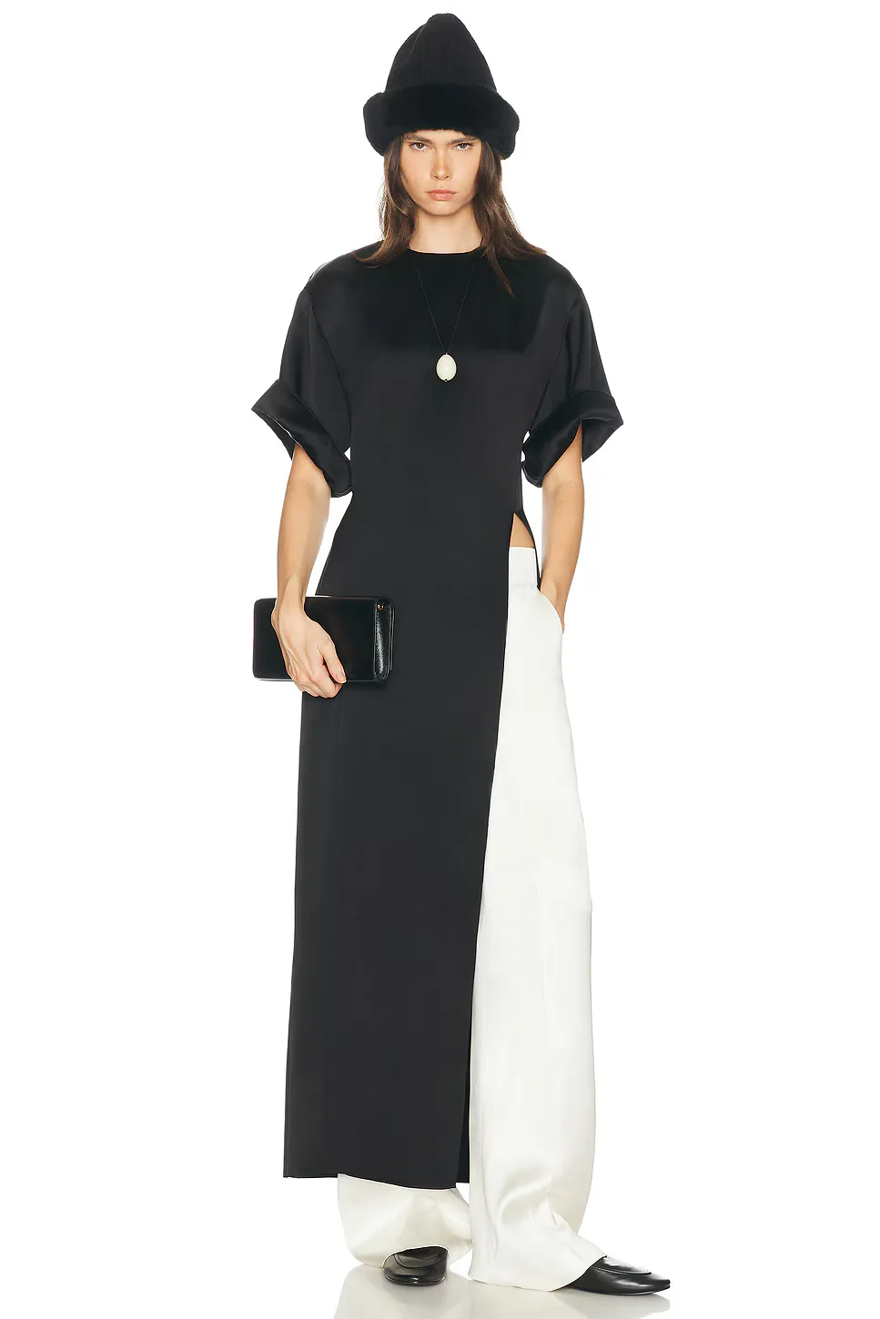 Longline Shirt in Double Face Satin by Helsa