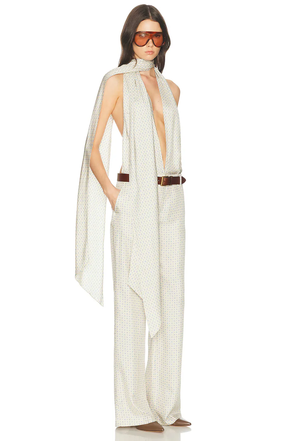 Scarf Halter Jumpsuit in Tie Print by Helsa