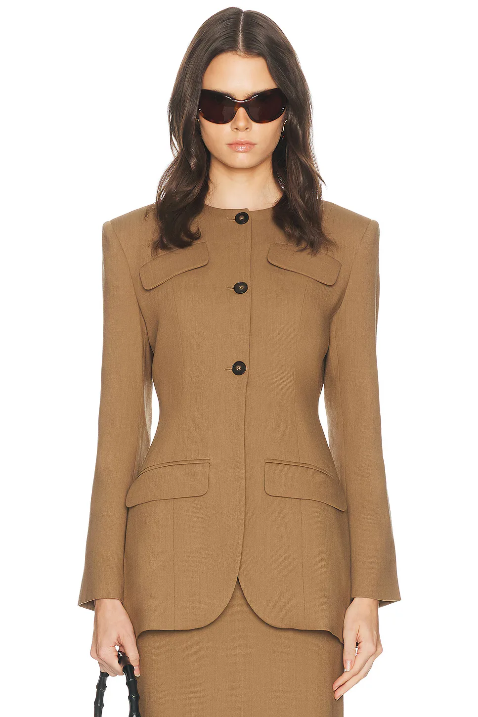 Wool Blend Suiting Jacket with Bows by Helsa