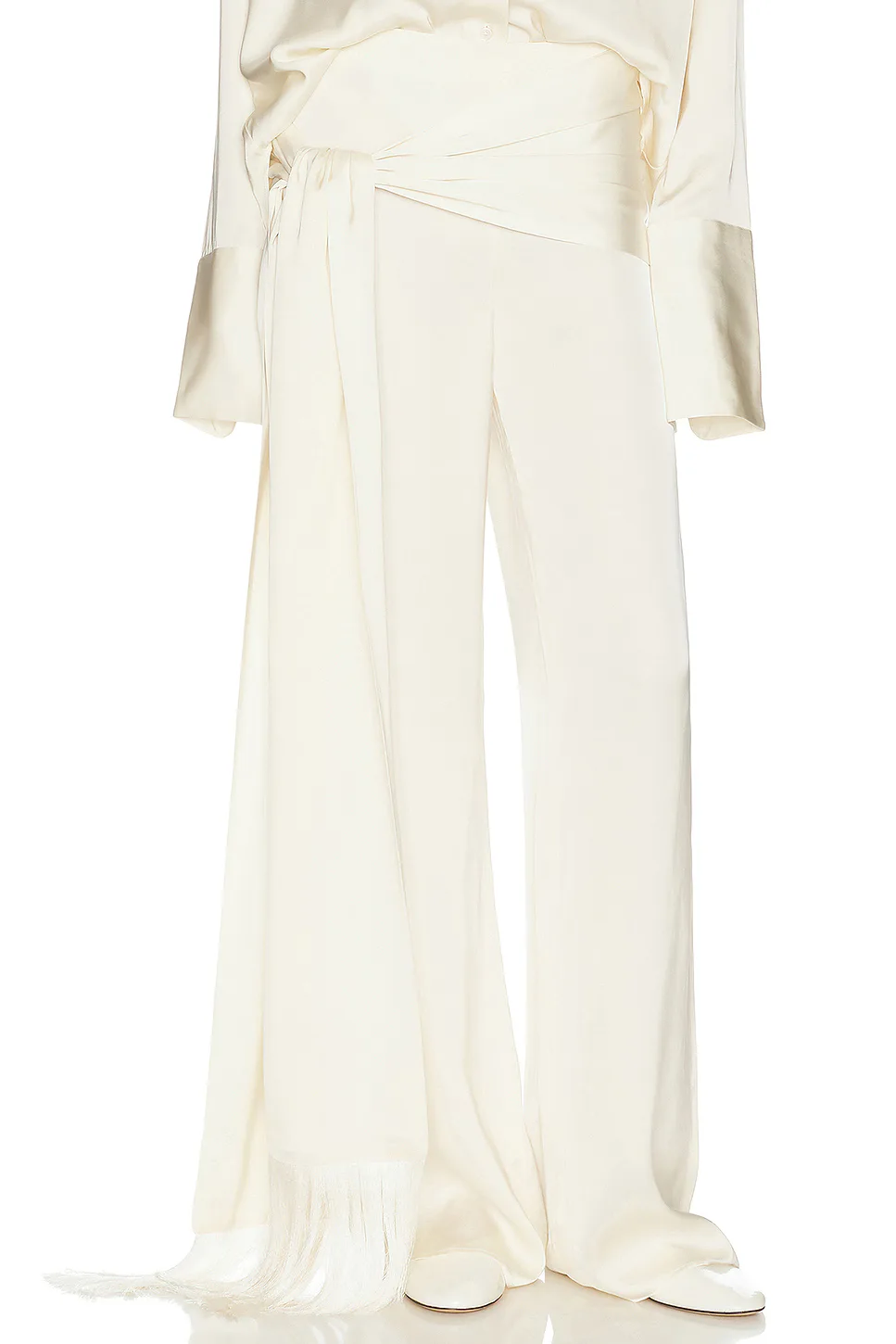 Satin Pants with Tie and Fringe by Helsa