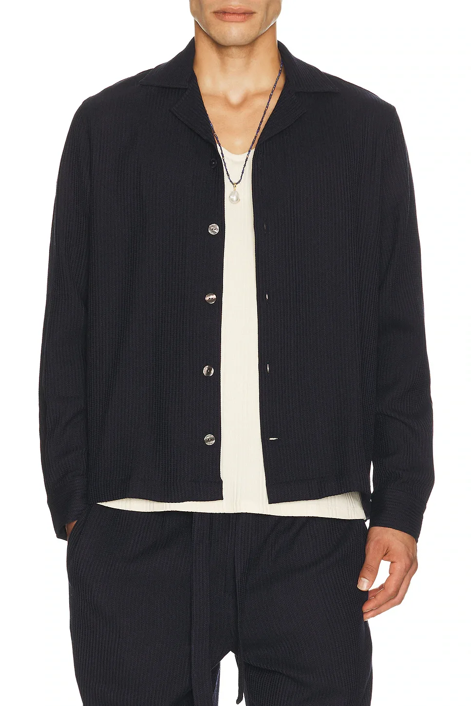 Safra Wool Knitted Camp Collar Long Sleeve Shirt by Frescobol Carioca