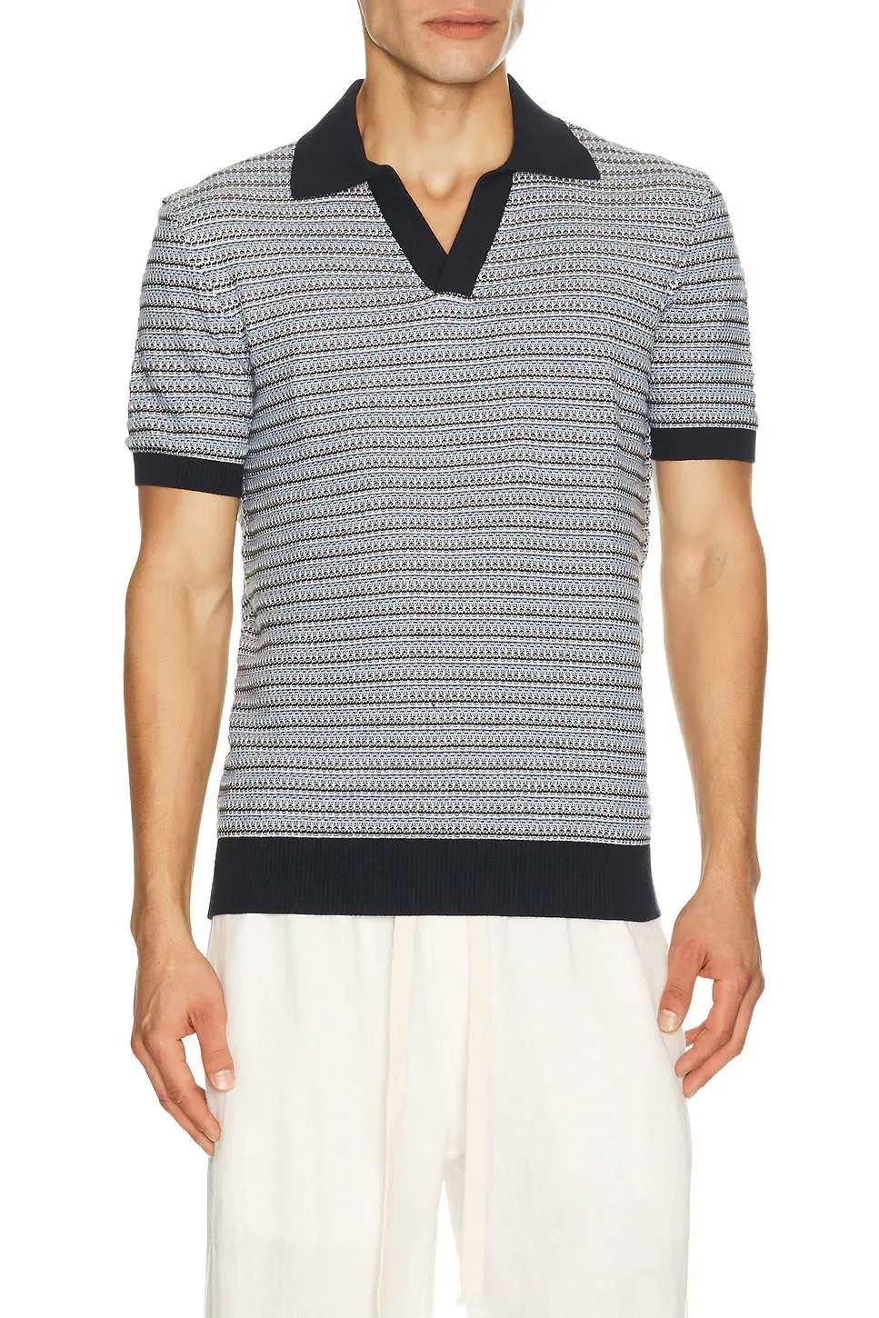 Rino Cotton Blend Short Sleeve Contrast Knitted Polo by Frescobol Carioca