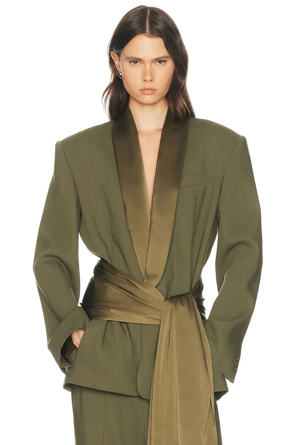 Wool Blend Longline Suiting Blazer by Helsa