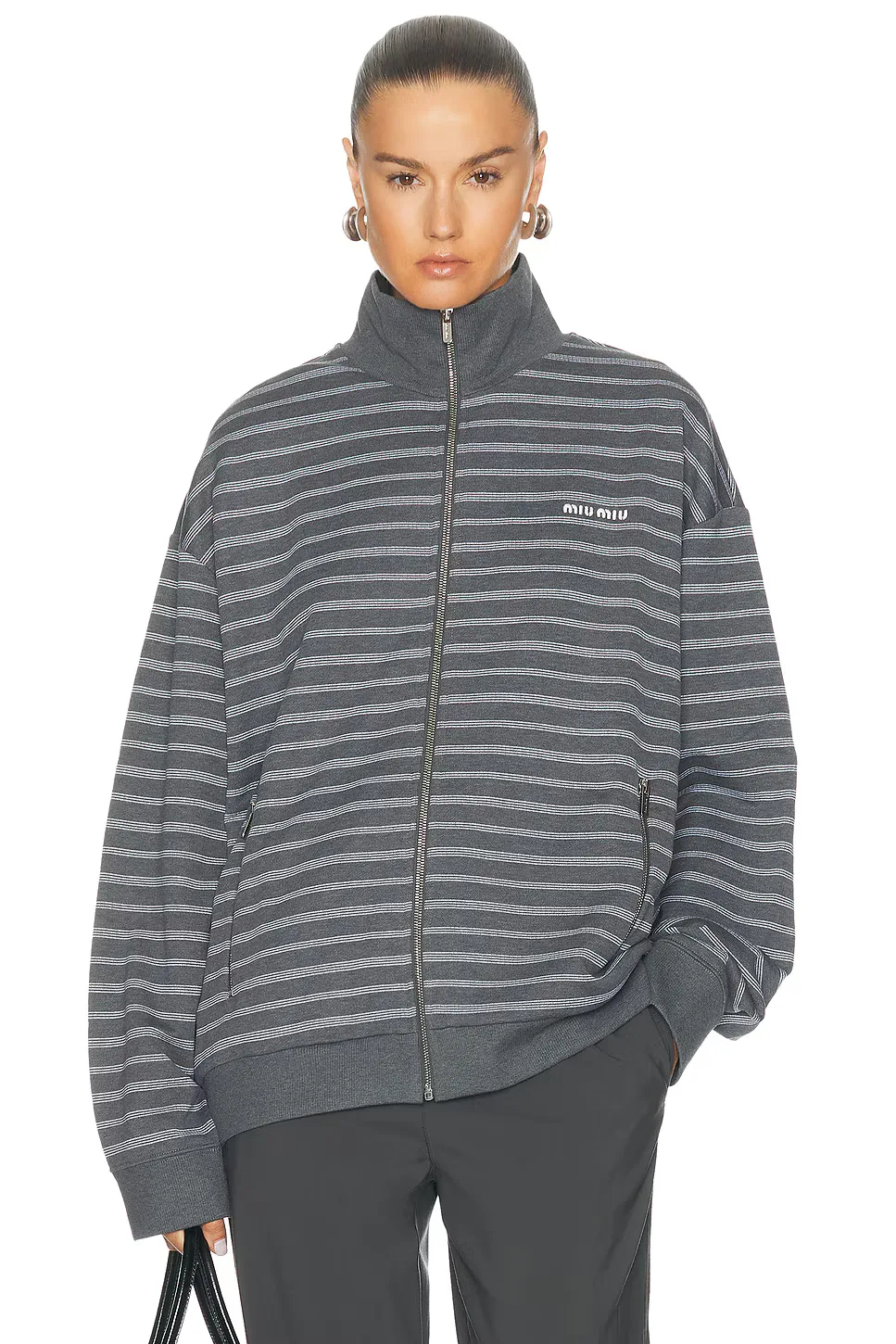 Felpa Righe Zip Up Jacket by Miu Miu