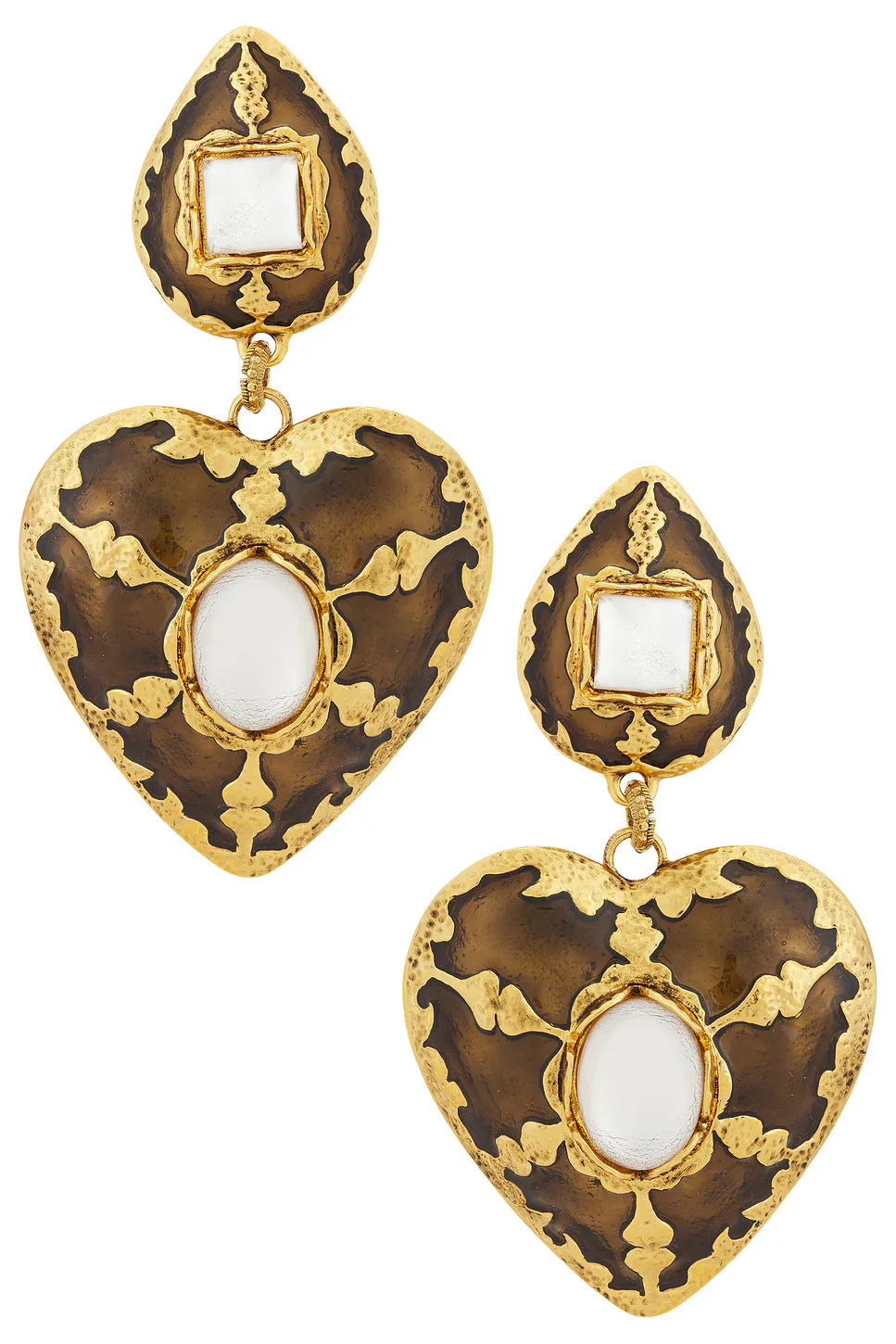 Harlequin Cabochons Heart Drop Earrings