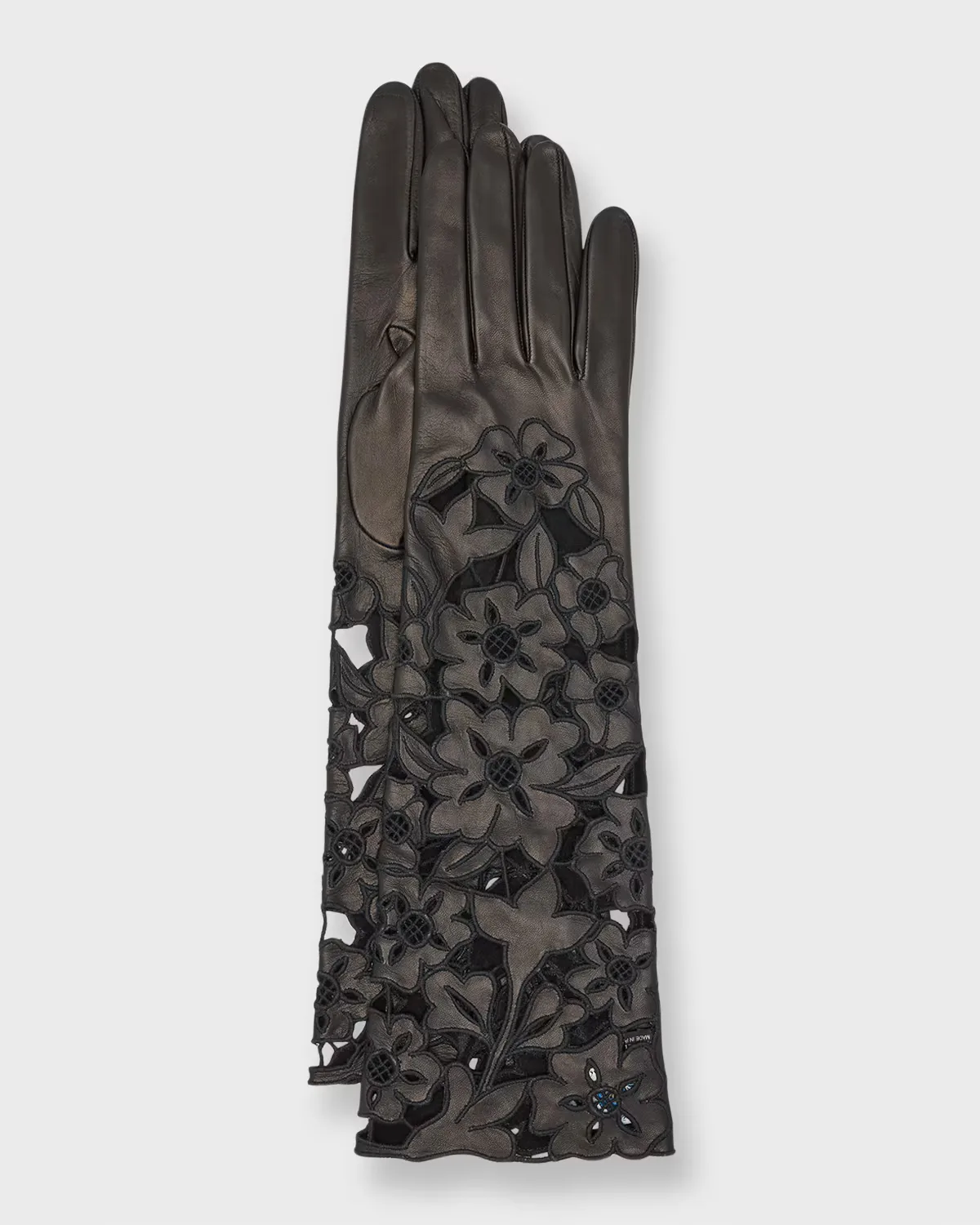 Cut-Out Floral Nappa Leather Gloves by Portolano